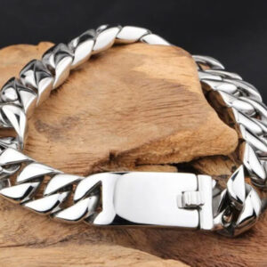 12MM Wide Polished Solid Stainless Steel Link Chain Bracelet silver