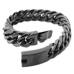 12MM Wide Polished Solid Stainless Steel Link Chain Bracelet Black