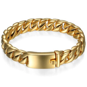 12MM Wide Polished Solid Stainless Steel Link Chain Bracelet Golden