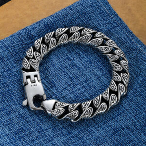 Silver-Plated Bracelet with Tang Grass Pattern for Men, Thick Style, Hip-Hop Street Fashion, Ethnic Style, Cross-Border Jewelry
