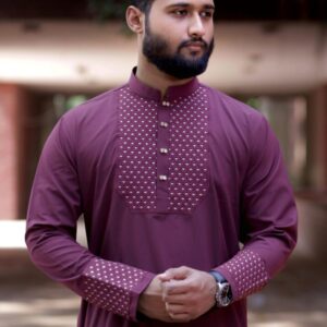 🔹মোস্ট ট্রেন্ডি গর্জিয়াস এমব্রয়ডারি লেকড়া স্টিজ ফেব্রিক্স পাঞ্জাবি। - L