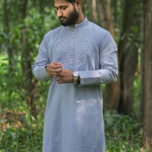 🔹মোস্ট ট্রেন্ডি গর্জিয়াস এমব্রয়ডারি লেকড়া স্টিজ ফেব্রিক্স পাঞ্জাবি। - L